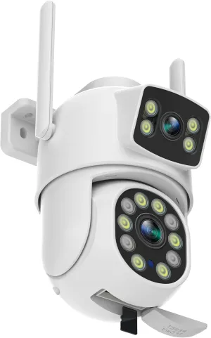 EVERSECU Dual Lens Linkage 6MP WiFi PTZ Security Camera Outdoor, 360 View, Auto Tracking, Motion Detection, Color Night Vision, 2-Way Audio, Compatible with Alexa
