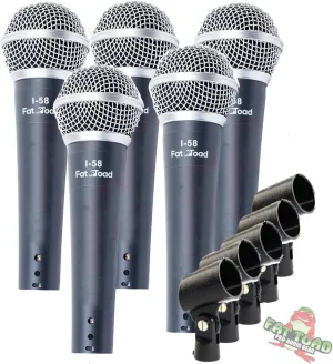 Fat Toad Studio Recording Microphones with Clips (5 Pack) Vocal Handheld, Unidirectional Wired Mic | Professional Cardioid Dynamic Singing Microphone for Music Stage Performances or PA DJ Karaoke