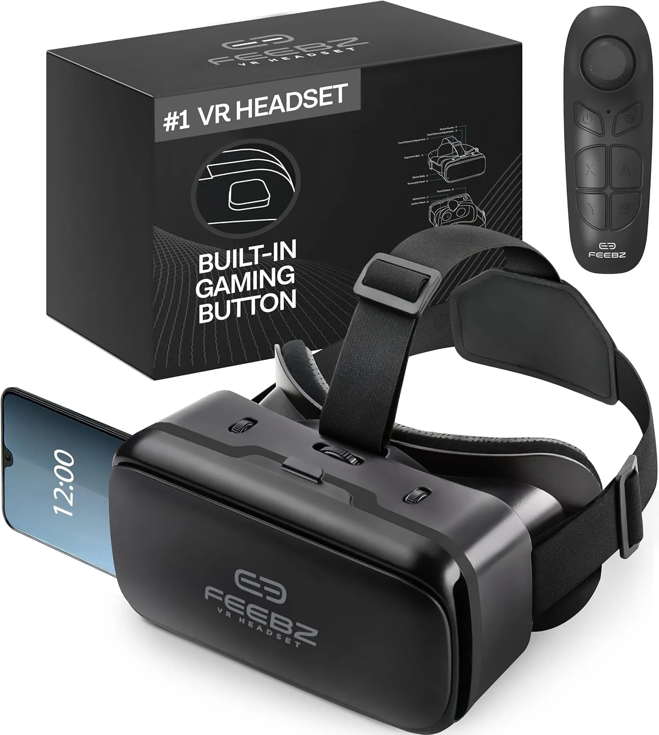 FEEBZ 3D VR Headset for Kids 2.0   Android Remote - for iPhone & Android Phones | with 3D VR Videos & Apps Links | Virtual Reality Goggles Set for Beginners