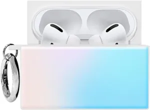 FLAUNT Square AirPods Pro Case with Silver Ring - Compatible with AirPods Pro 2nd / 1st Generation - Wireless Charging - Lightweight & Shockproof - Official Square Cover - (Iridescent)