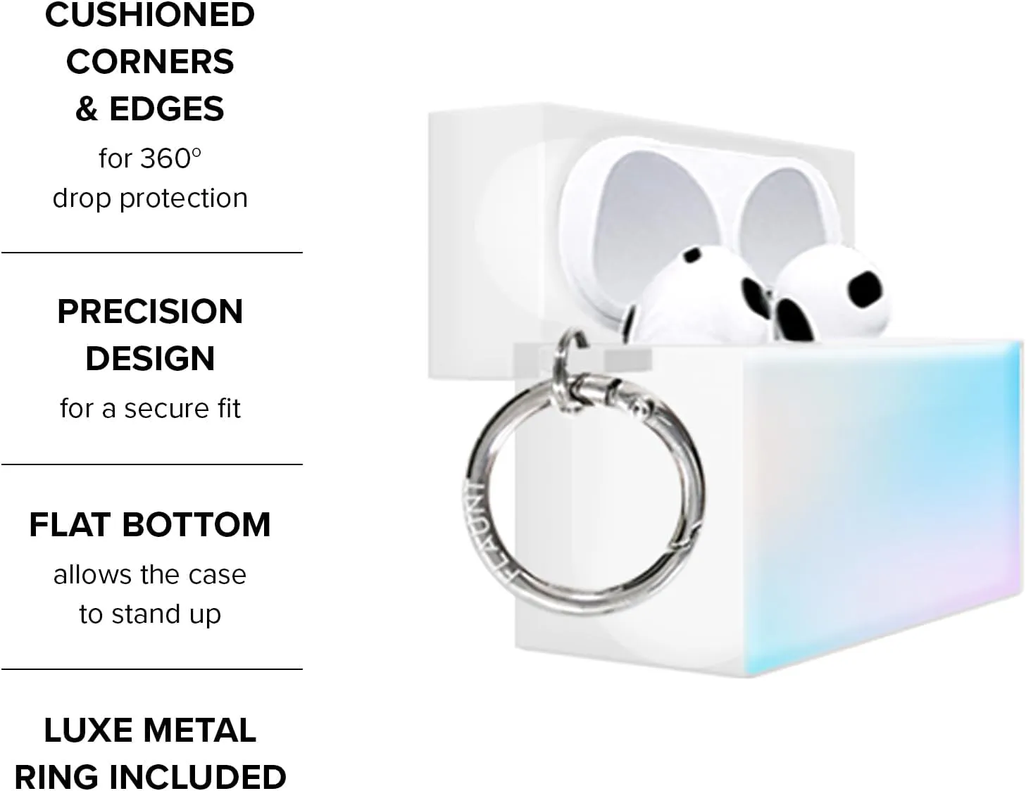 FLAUNT Square AirPods Pro Case with Silver Ring - Compatible with AirPods Pro 2nd / 1st Generation - Wireless Charging - Lightweight & Shockproof - Official Square Cover - (Iridescent)