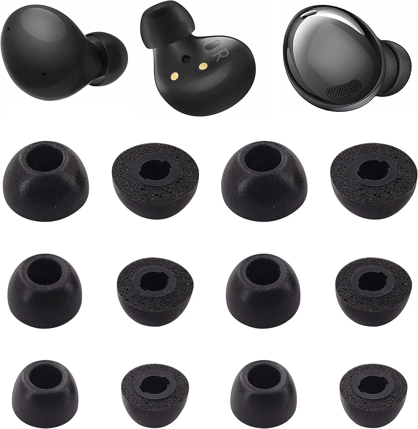 Foam Ear Tips Compatible with Galaxy Buds 2 Galaxy Buds Pro SM-R177 SM-R190, 6 Pairs S/M/L Sizes Soft Memory Foam Earbud Tips Eartips Compatible with Galaxy Buds 2 Galaxy Buds Pro, 12 Black sml
