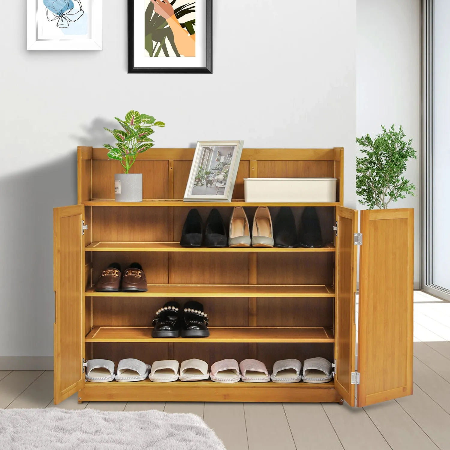 Folding Down Door Entryway Shoe Cabinet - 35" - Shelf Top - Brown