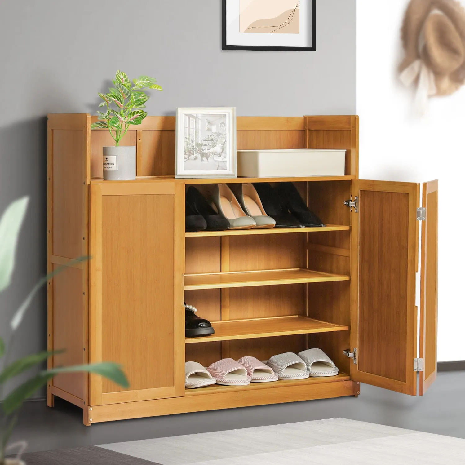 Folding Down Door Entryway Shoe Cabinet - 35" - Shelf Top - Brown