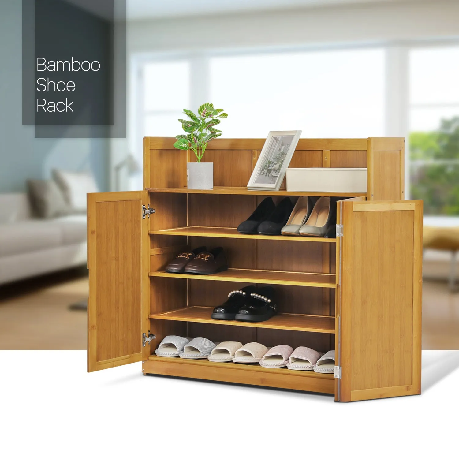 Folding Down Door Entryway Shoe Cabinet - 35" - Shelf Top - Brown