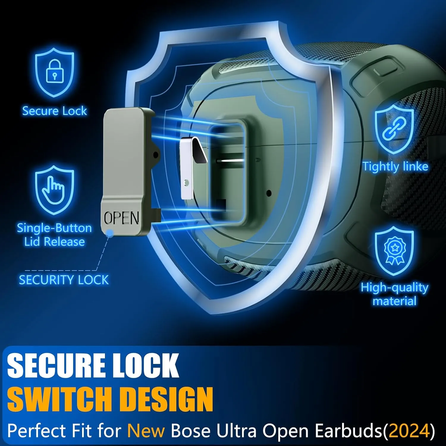 for Bose Ultra Open Earbuds Case Cover 2024 with Cleaner Kit,Military Hard Cover with Lock for Bose Open Ear Earbuds Charging Case Accessories with Keychain for Men Women-Geen