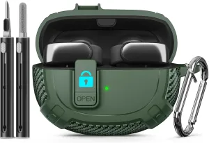 for Bose Ultra Open Earbuds Case Cover 2024 with Cleaner Kit,Military Hard Cover with Lock for Bose Open Ear Earbuds Charging Case Accessories with Keychain for Men Women-Geen