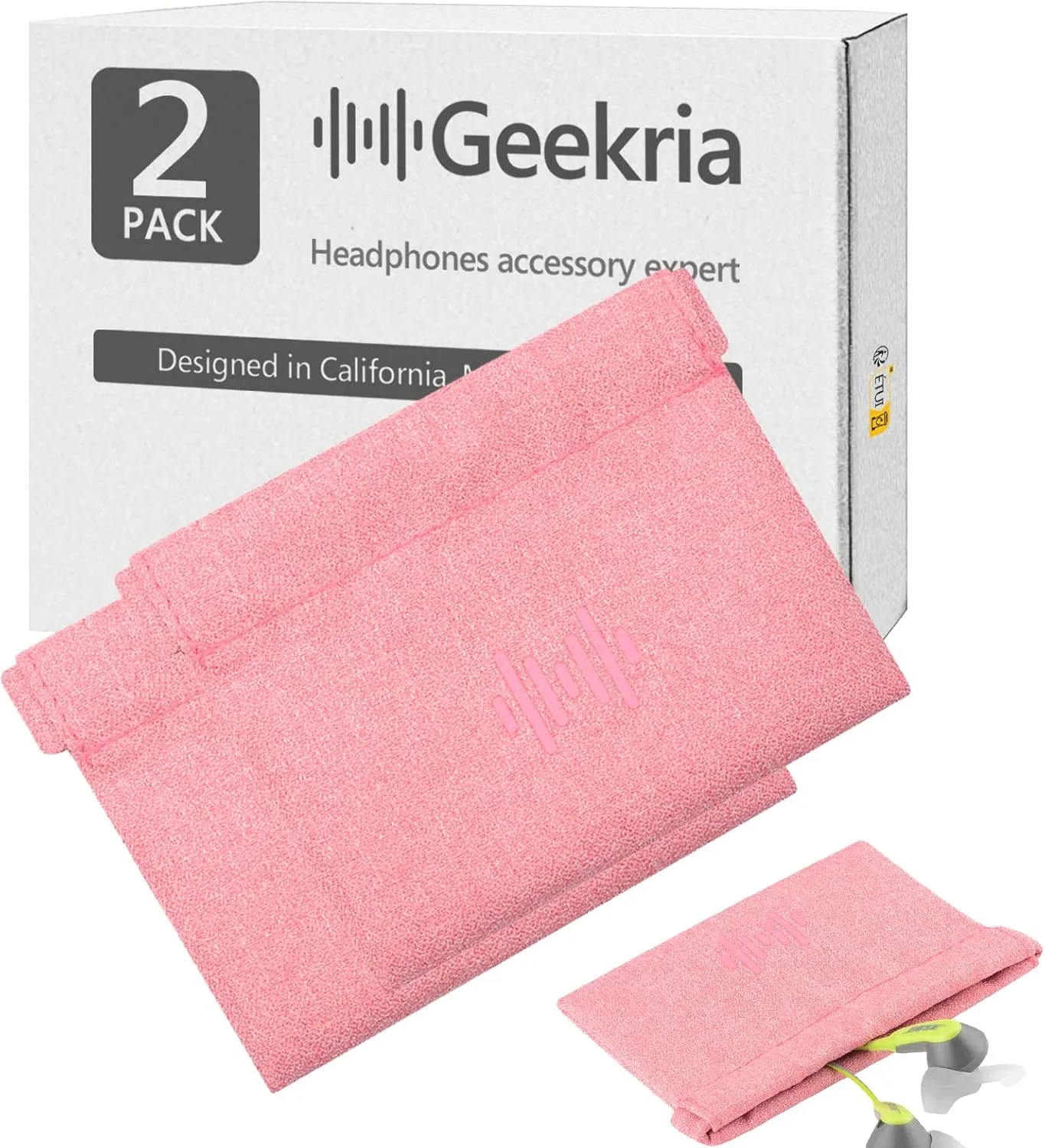 Geekria 2 Pack Sports Earbuds Pouch, Fitness Earbuds Protective Case, in-Ear Headphones Travel Bag Compatible with Anker SoundBuds Sport, EP-B13, Jabra Wave, Stealth (Pink)