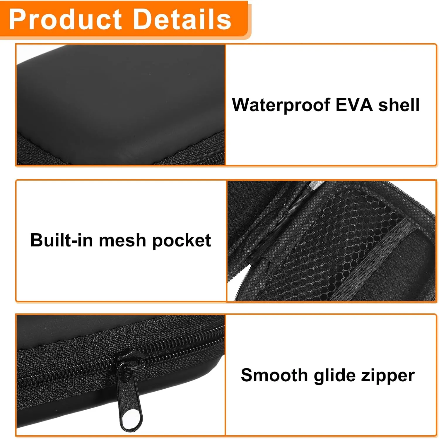 HARFINGTON Earbuds Cases, Wired Earphone Case Holder, EVA Ear Buds Case Zipper Organizer Small with Mesh Pocket for USB Cable, Earphones, Black