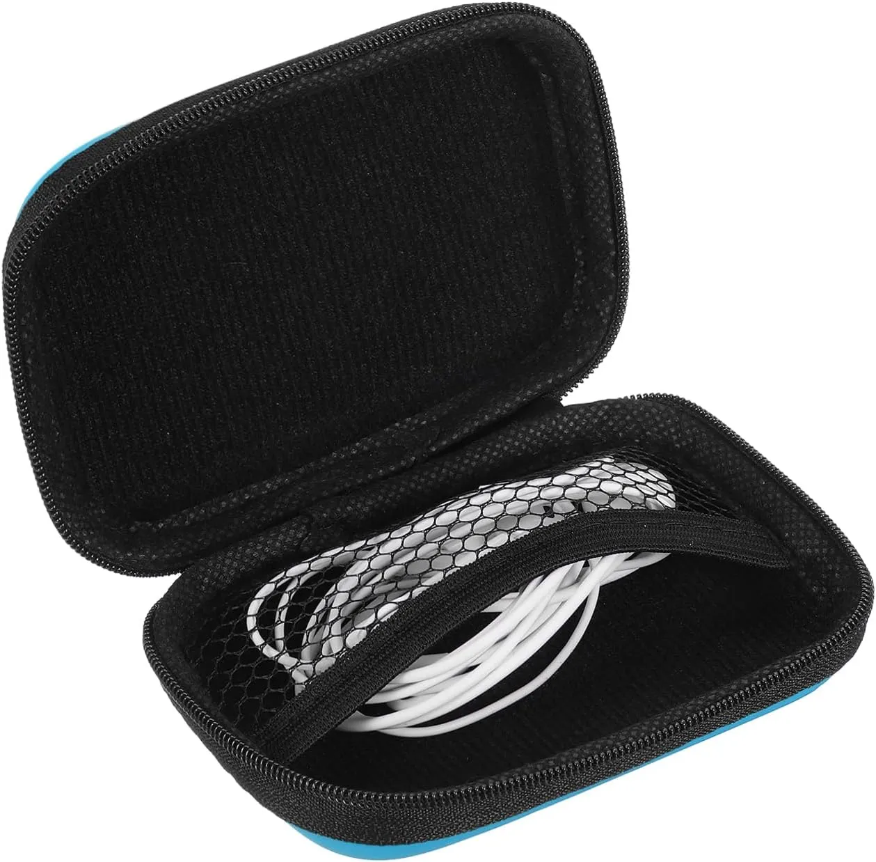 HARFINGTON Earbuds Cases, Wired Earphone Case Holder, EVA Ear Buds Case Zipper Organizer Small with Mesh Pocket for USB Cable, Earphones, Blue