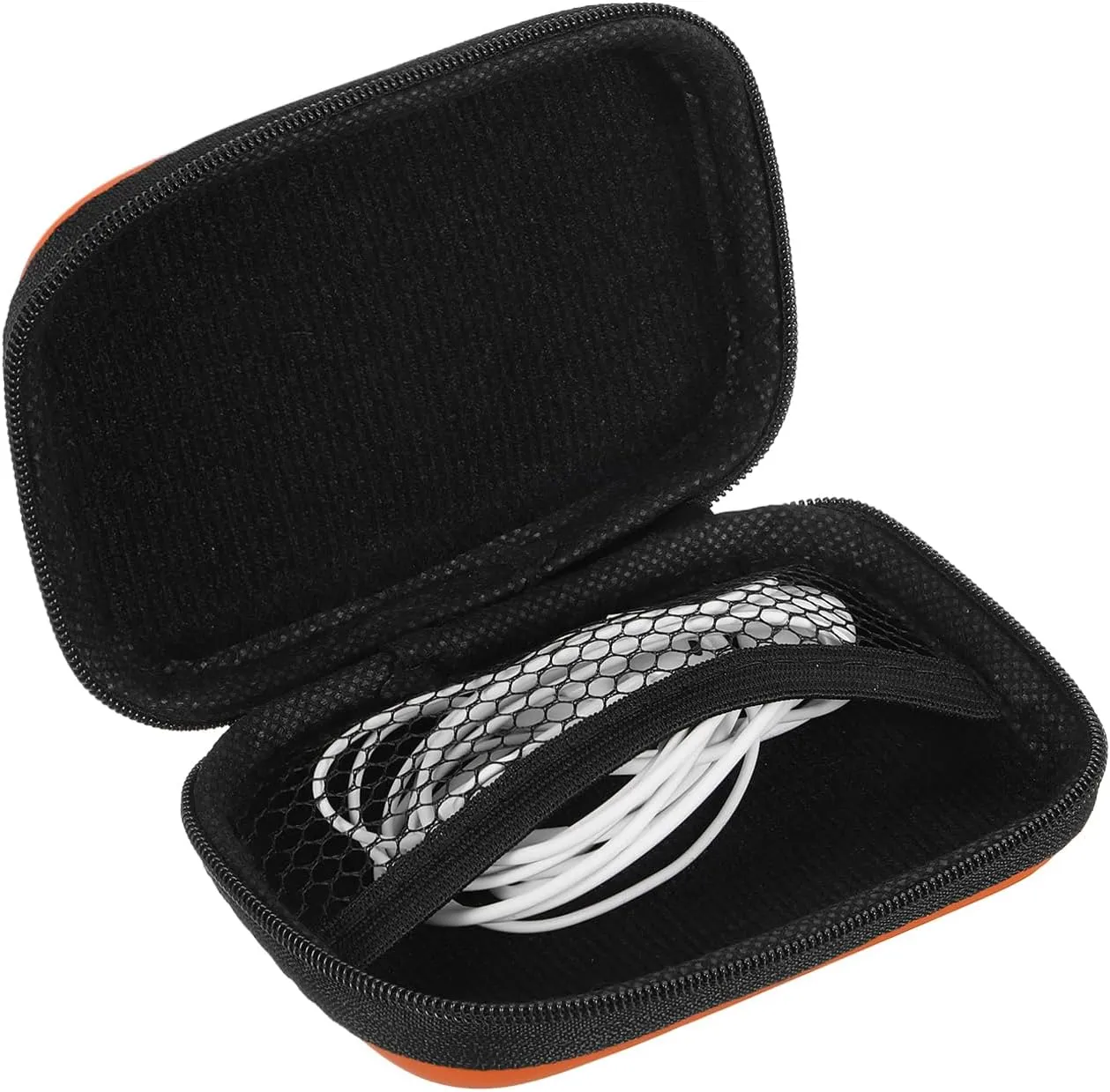 HARFINGTON Earbuds Cases, Wired Earphone Case Holder, EVA Ear Buds Case Zipper Organizer Small with Mesh Pocket for USB Cable, Earphones, Orange