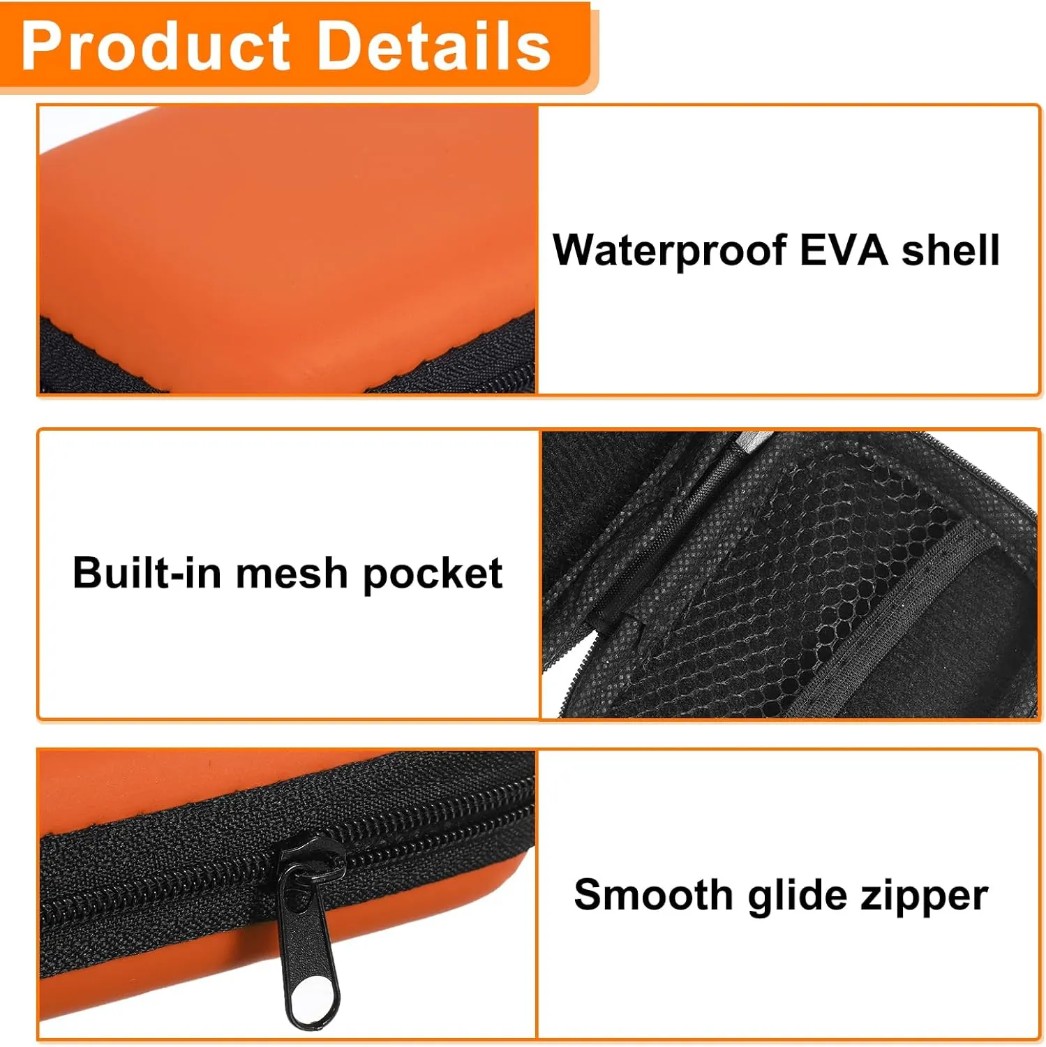 HARFINGTON Earbuds Cases, Wired Earphone Case Holder, EVA Ear Buds Case Zipper Organizer Small with Mesh Pocket for USB Cable, Earphones, Orange