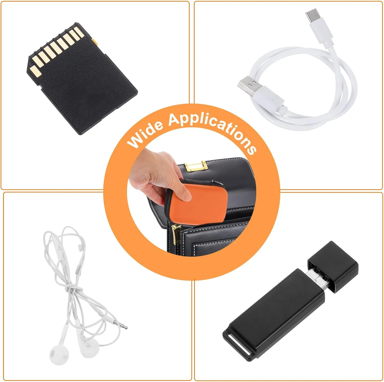 HARFINGTON Earbuds Cases, Wired Earphone Case Holder, EVA Ear Buds Case Zipper Organizer Small with Mesh Pocket for USB Cable, Earphones, Orange
