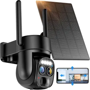 Hawkray Solar Security Wireless Outdoor Camera,10X Zoom,2K Resolution 360 Pan Tilt Control,WiFi Battery Powered Camera with Spotlight Siren PIR Motion Detection