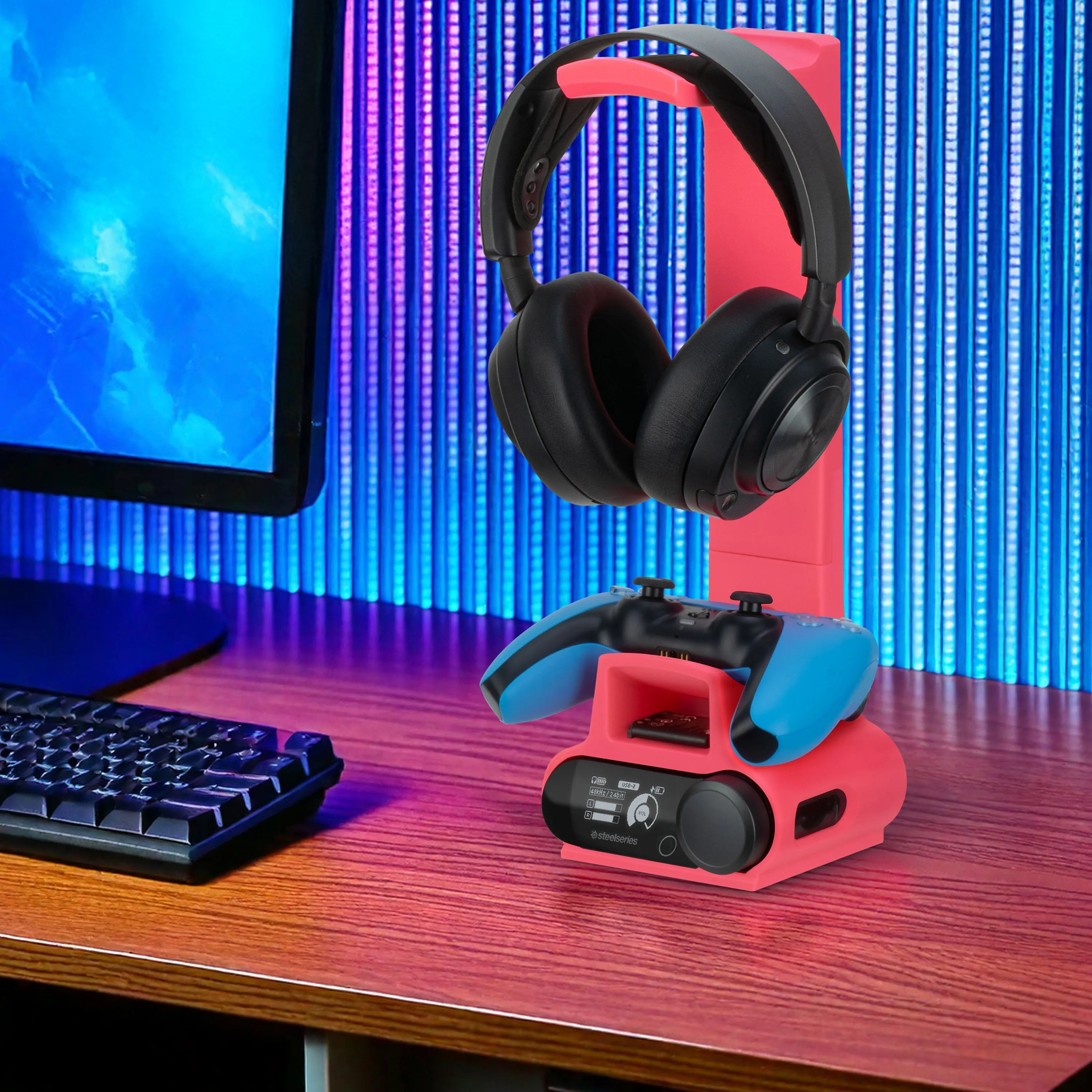Headphone & Game Controller Stand Designed for Steelseries Arctis Nova Pro Wireless Headsets with Dock for the Wireless Base Station