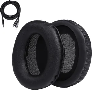 Headset Earpads Ear Cup Replacemen Cushions Gaming Headphones Cover Compatible with Kinston HyperX CloudII/Cloud2/CloudII/Alpha/Flight/Stinger/Core Protein Leather Black Charging Cable