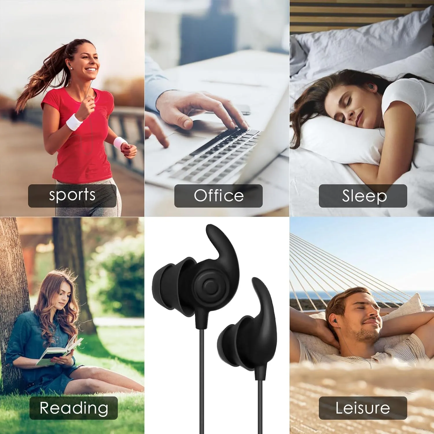 Hmusic Sleep Earphones, Noise Isolation 3.5mm Sleep Headphones Wired, Lightweight Soft Silicone Earbuds with Mic for Insomnia, Side Sleeper, Snoring, Air Travel, Yoga, Relaxation, Meditation (Black)