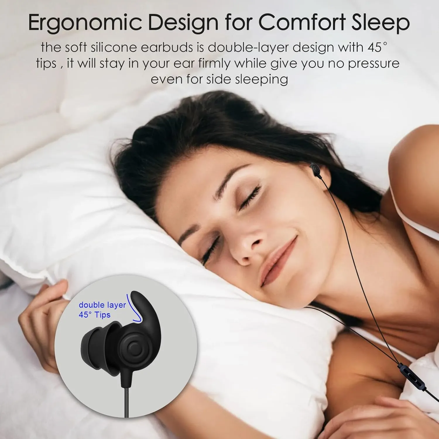 Hmusic Sleep Earphones, Noise Isolation 3.5mm Sleep Headphones Wired, Lightweight Soft Silicone Earbuds with Mic for Insomnia, Side Sleeper, Snoring, Air Travel, Yoga, Relaxation, Meditation (Black)