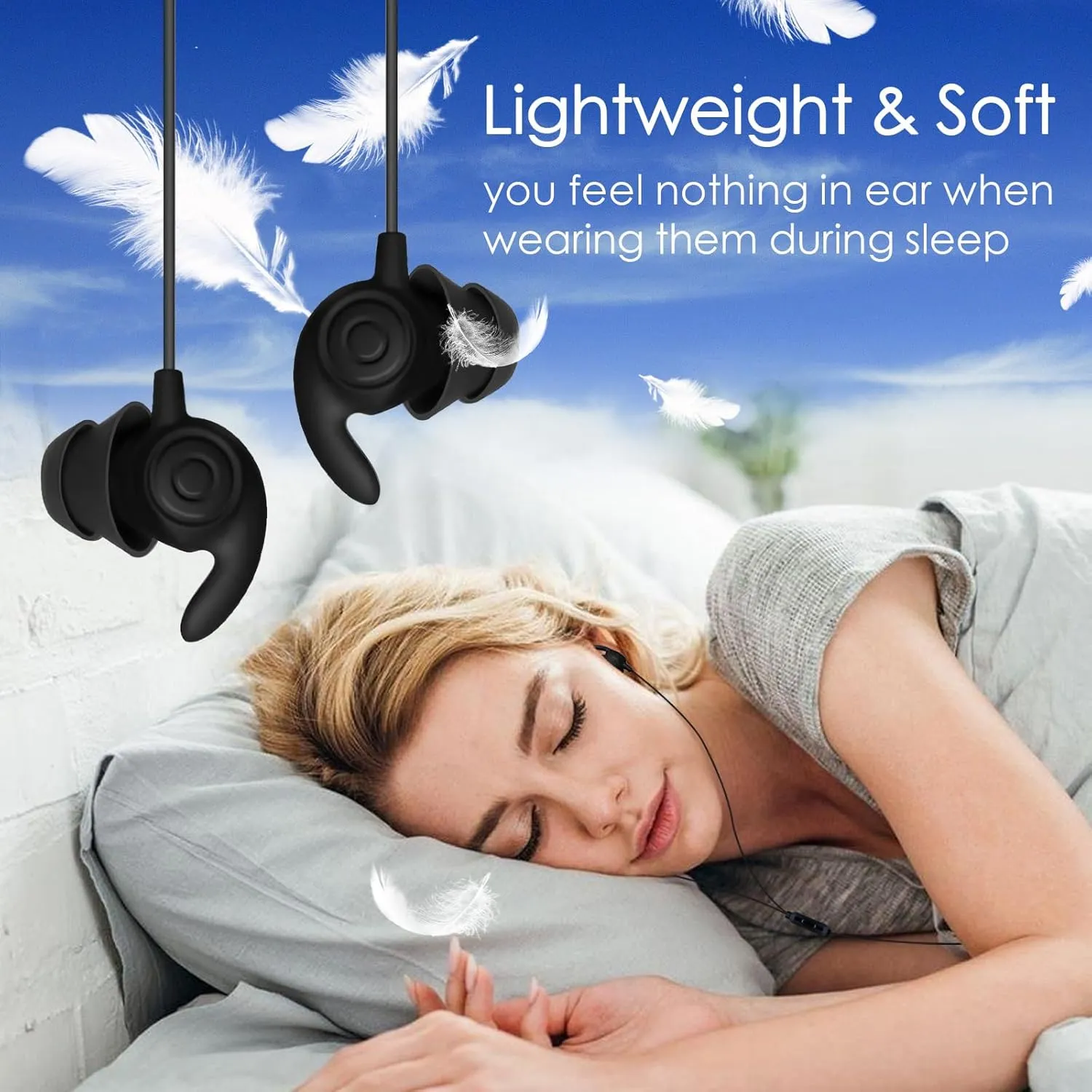Hmusic Sleep Earphones, Noise Isolation 3.5mm Sleep Headphones Wired, Lightweight Soft Silicone Earbuds with Mic for Insomnia, Side Sleeper, Snoring, Air Travel, Yoga, Relaxation, Meditation (Black)