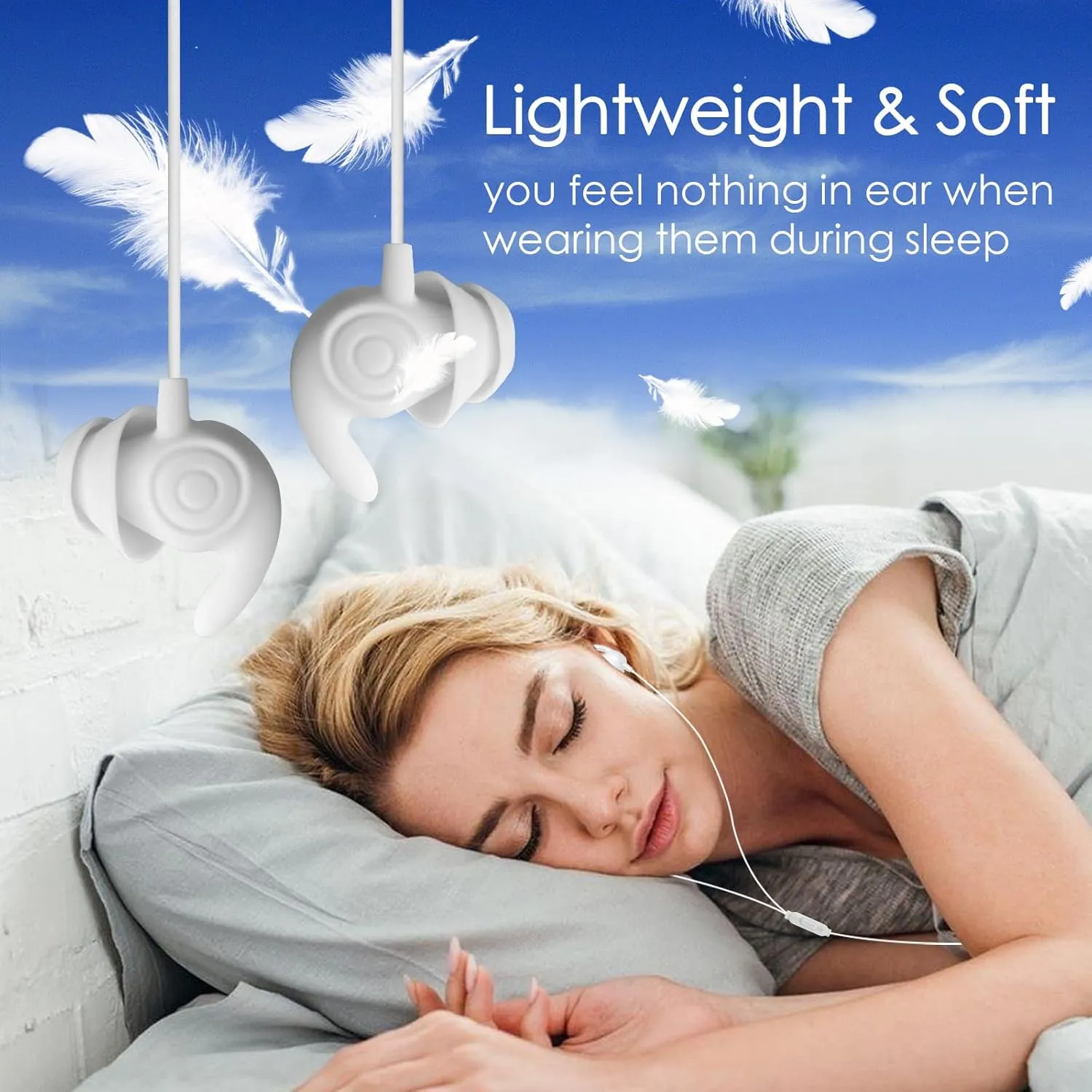 Hmusic Sleep Earphones, Noise Isolation 3.5mm Sleep Headphones Wired, Lightweight Soft Silicone Earbuds with Mic for Insomnia, Side Sleeper, Snoring, Air Travel, Yoga, Relaxation, Meditation (White)