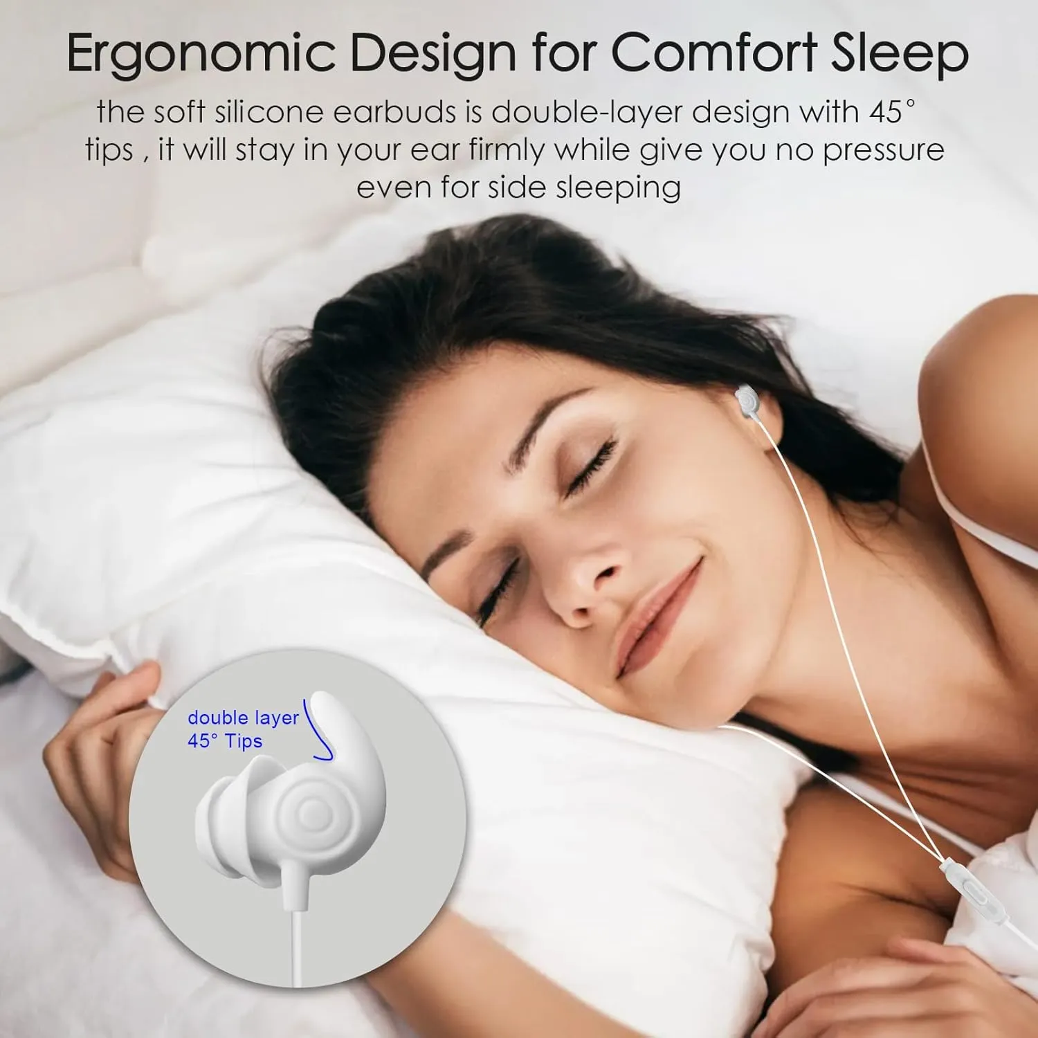 Hmusic Sleep Earphones, Noise Isolation 3.5mm Sleep Headphones Wired, Lightweight Soft Silicone Earbuds with Mic for Insomnia, Side Sleeper, Snoring, Air Travel, Yoga, Relaxation, Meditation (White)