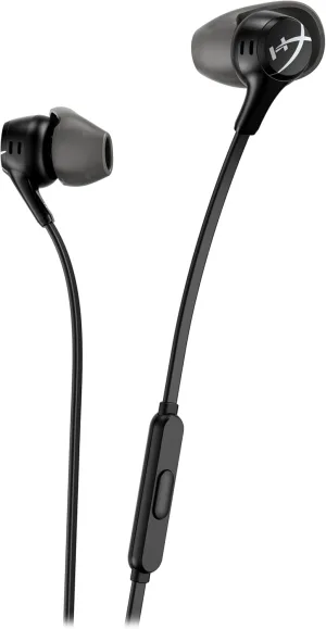 HyperX Cloud Earbuds II 14mm Drivers, Four Eartips, Hard-Shell Carrying Case, Low-Profile 90 Plug, 3.5mm Plug, Built-in Microphone, Multi-Function Button, PC, Mobile, Nintendo Switch, Black (Renewed)