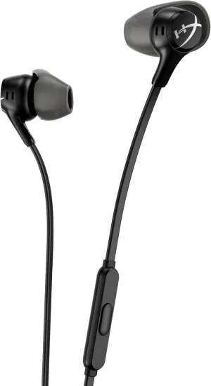 HyperX Cloud Earbuds II  14mm Drivers, Four Eartips, Hard-Shell Carrying Case, Low-Profile 90 Plug, 3.5mm Plug, Built-in Microphone, Multi-Function Button, PC, Mobile, Nintendo Switch  Black