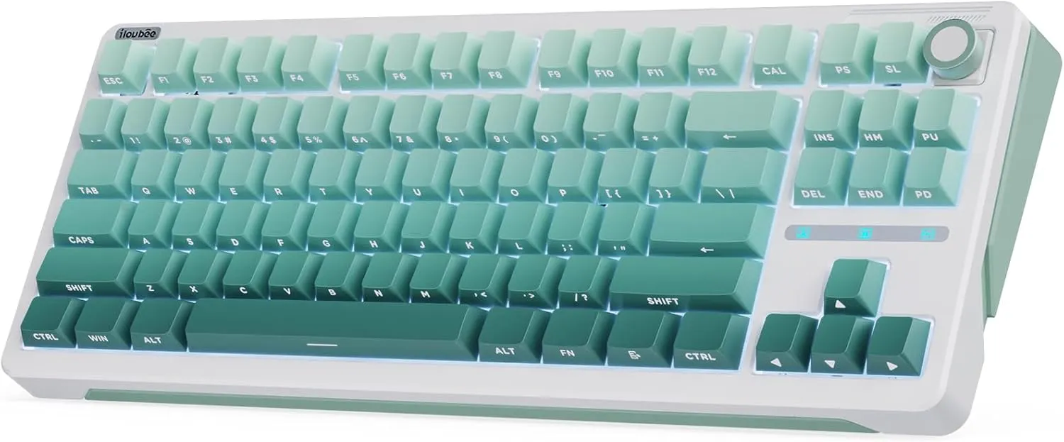 iLovBee B87 Mechanical Keyboard with Knob, 75% Percent Gasket Gaming Keyboard TKL with Knob & PBT Keycaps, QMK/VIA RGB Custom Keyboards, Hot Swappable Linear Switch, Gradient Green