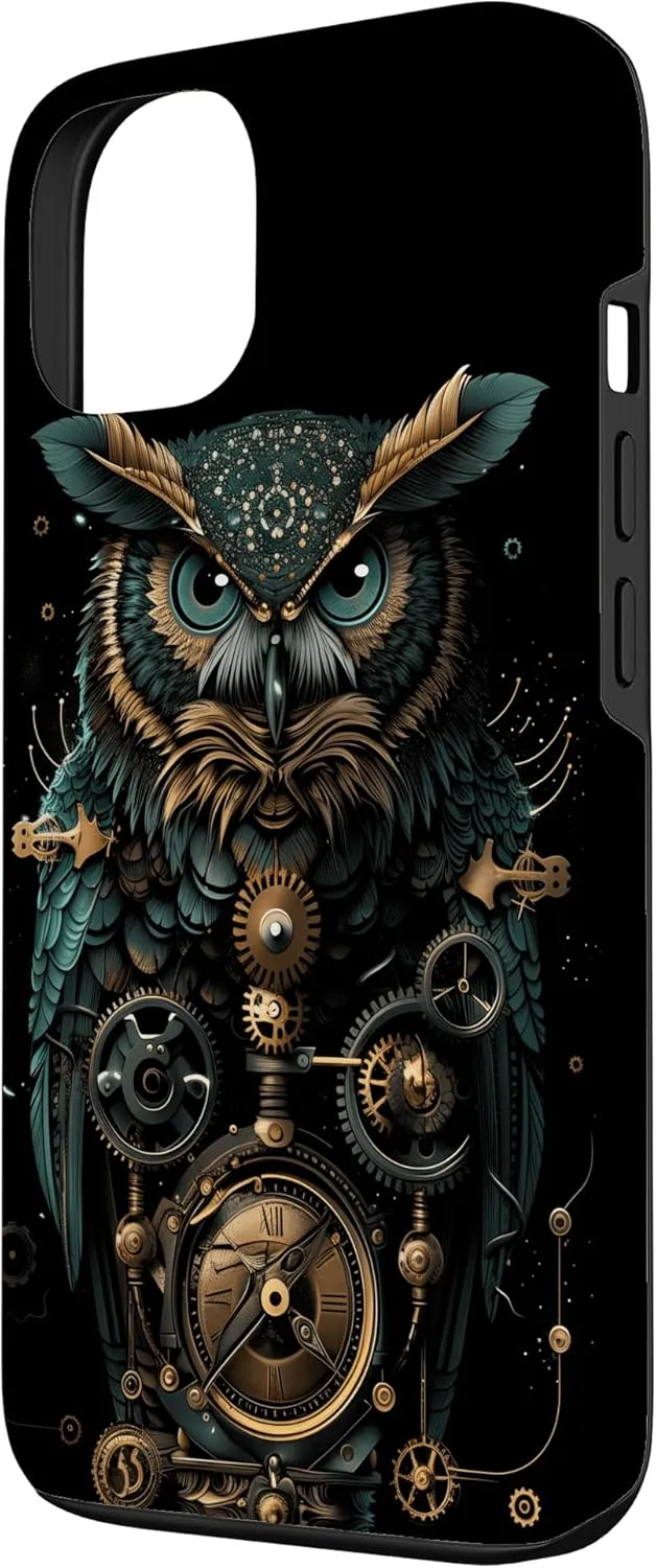 iPhone 13 Steampunk owl with clockwork in Industrial Metal Art Case