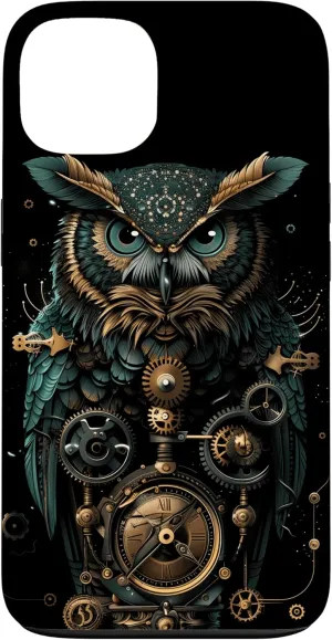iPhone 13 Steampunk owl with clockwork in Industrial Metal Art Case