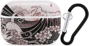 Japanese Wave O-ctopus and Cherry Blossom Funny Compatible with Airpod Pro Case Cute Protective Hard Cover with Keychain White-Style