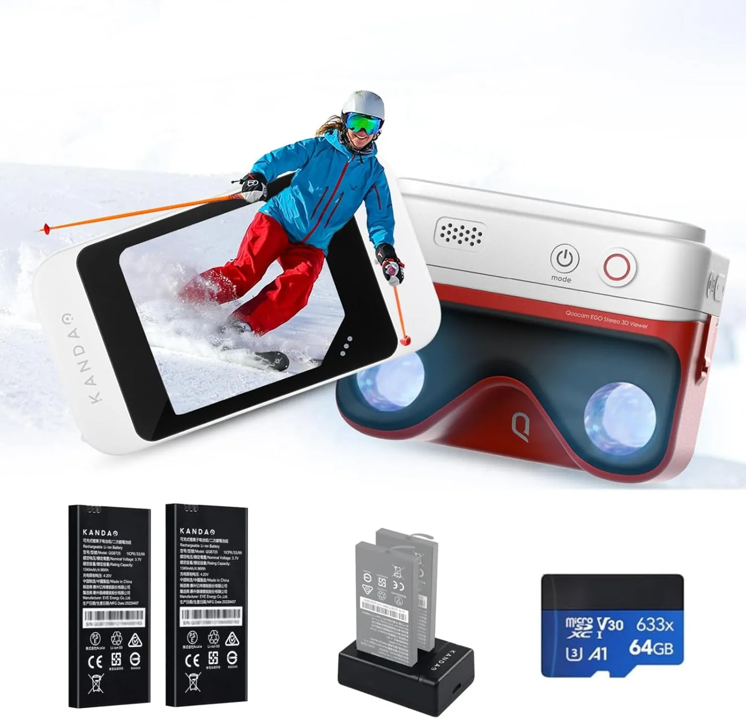 KanDao QooCam EGO - Viewer-Integrated 3D VR Camera, 24MP/8K Photos/4K 60FPS Videos Stereoscopic 3D Instant Display Camera, Compatible on VR Headsets/AR Glasses/Projectors, Charging Kit