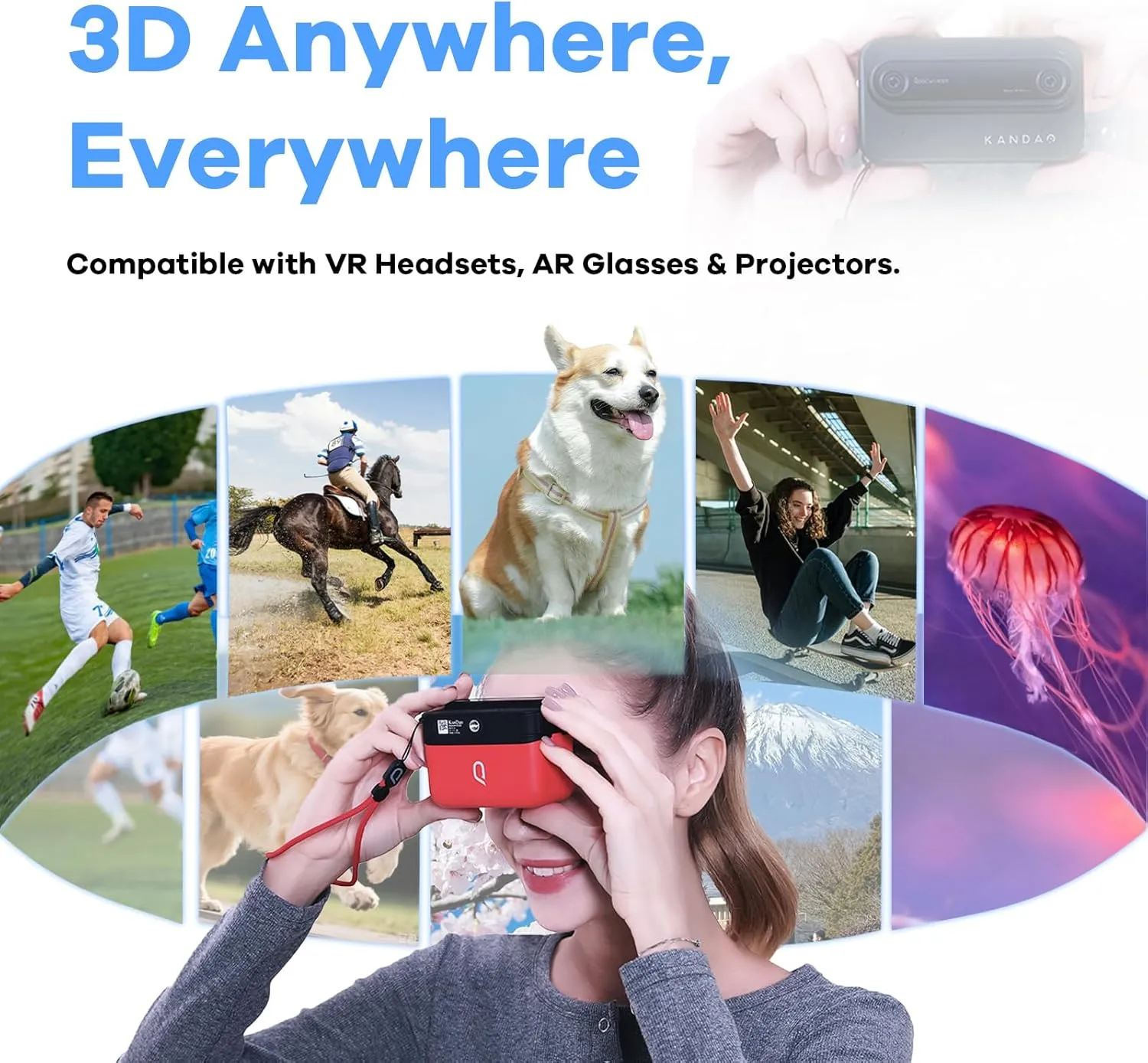KanDao QooCam EGO - Viewer-Integrated 3D VR Camera, 24MP/8K Photos/4K 60FPS Videos Stereoscopic 3D Instant Display Camera, Compatible on VR Headsets/AR Glasses/Projectors, Charging Kit