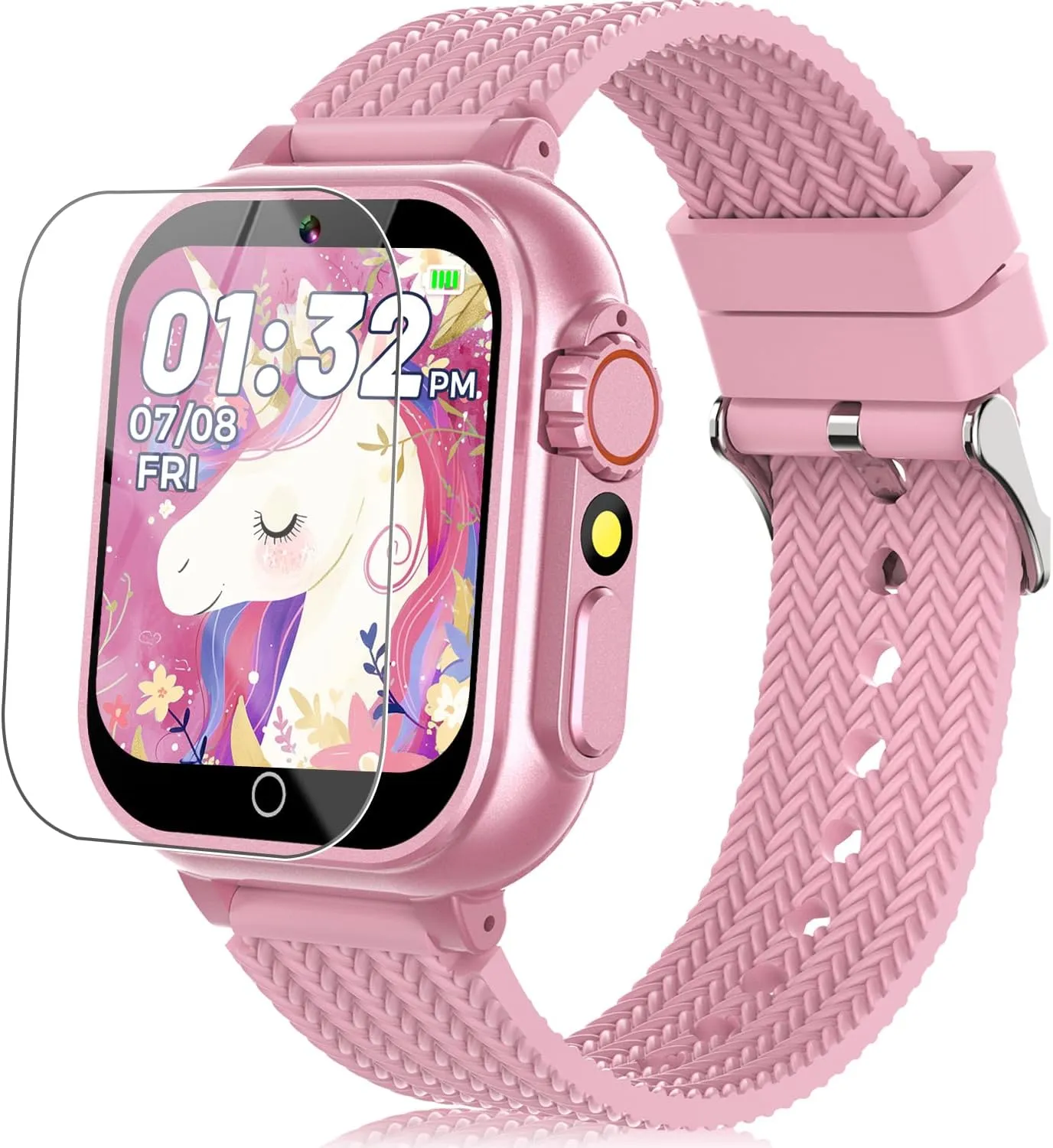 Kids Smart Watch for Girls Boys Ages 3-12 with 2 Screen Protector 32 Games 3 Sport Mode Video Camera Music Player 1.5" HD Touchscreen Alloy Case Learn Card Toys Toddles Watches Birthday Gift (Pink)