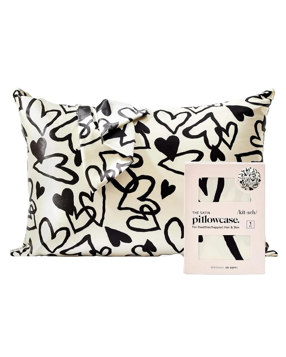 Kitsch Satin Pillowcase with Zipper for Hair & Skin, Softer Than Silk Pillow Cases Queen, Smooth Pillow Covers, Machine Washable, Wrinkle-Free, Cooling Satin Pillow Cases Standard Size 19"x26", Ivory