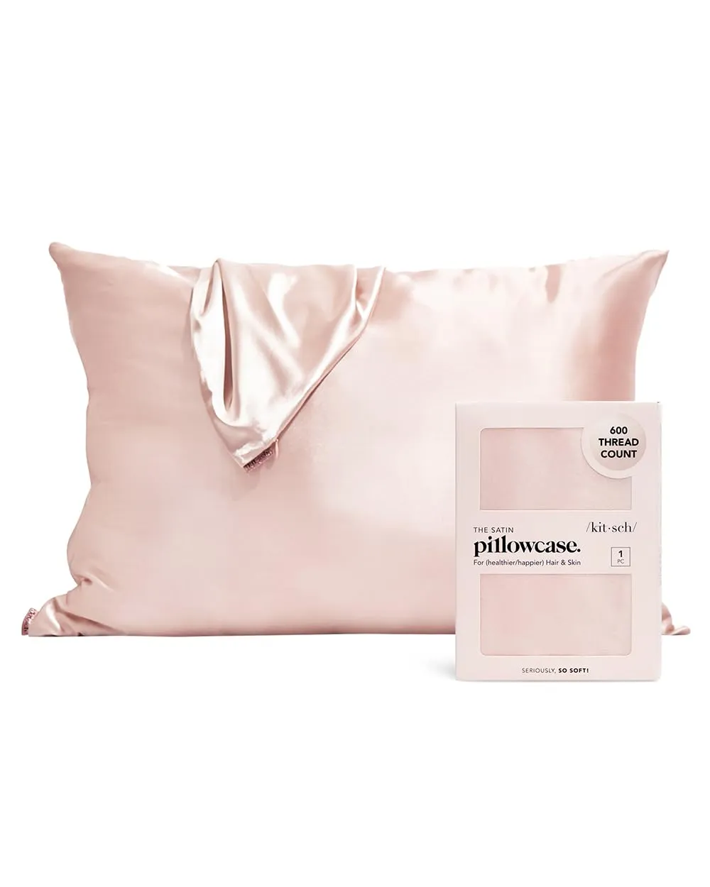 Kitsch Satin Pillowcase with Zipper for Hair & Skin, Softer Than Silk Pillow Cases Queen, Smooth Pillow Covers, Machine Washable, Wrinkle-Free, Cooling Satin Pillow Cases Standard Size 19"x26", Ivory