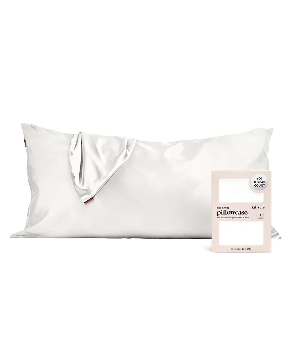 Kitsch Satin Pillowcase with Zipper for Hair & Skin, Softer Than Silk Pillow Cases Queen, Smooth Pillow Covers, Machine Washable, Wrinkle-Free, Cooling Satin Pillow Cases Standard Size 19"x26", Ivory