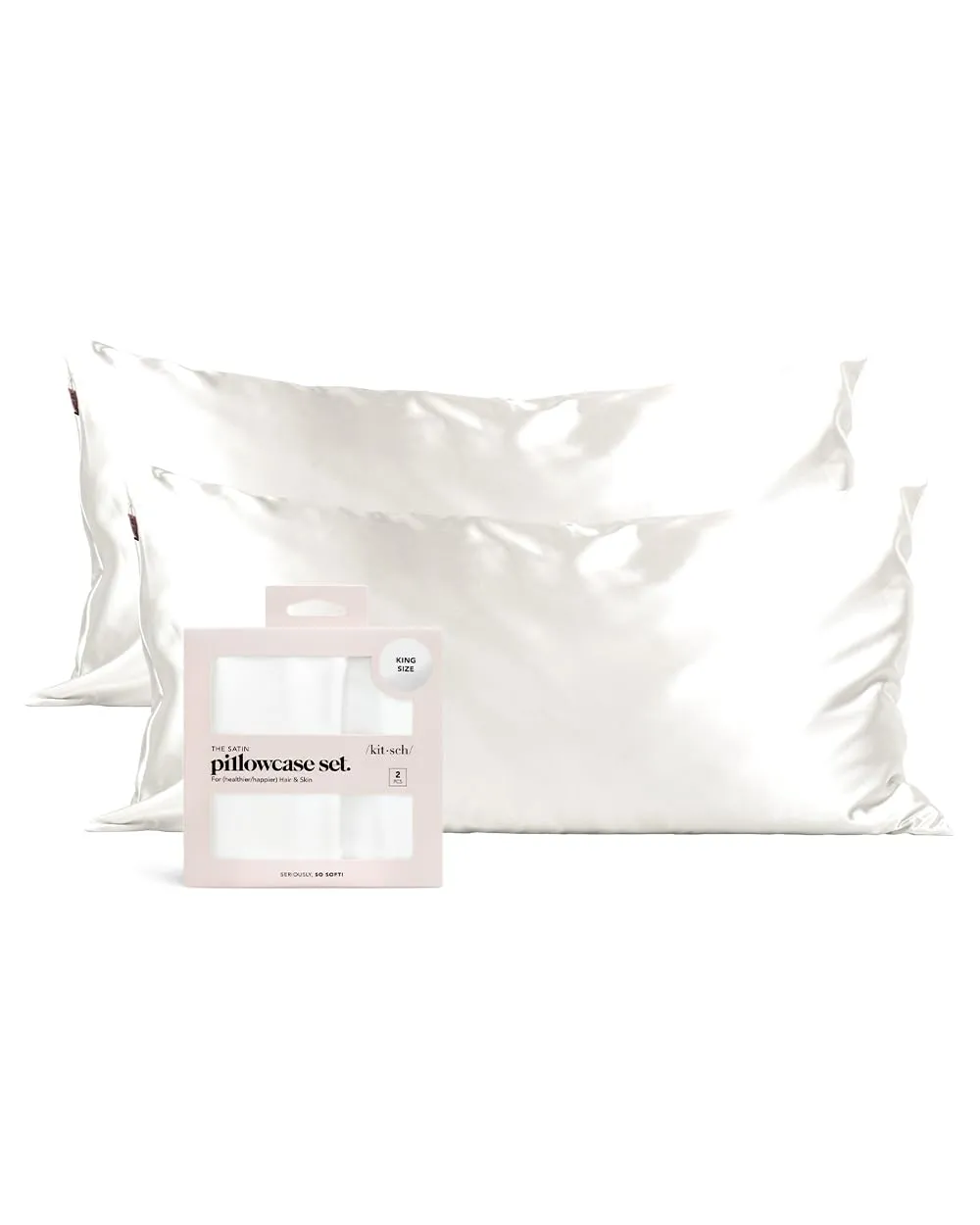 Kitsch Satin Pillowcase with Zipper for Hair & Skin, Softer Than Silk Pillow Cases Queen, Smooth Pillow Covers, Machine Washable, Wrinkle-Free, Cooling Satin Pillow Cases Standard Size 19"x26", Ivory
