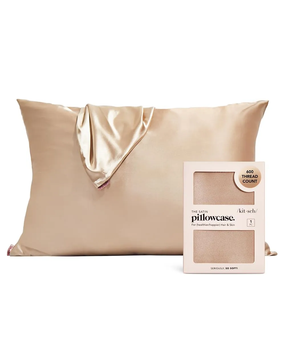 Kitsch Satin Pillowcase with Zipper for Hair & Skin, Softer Than Silk Pillow Cases Queen, Smooth Pillow Covers, Machine Washable, Wrinkle-Free, Cooling Satin Pillow Cases Standard Size 19"x26", Ivory