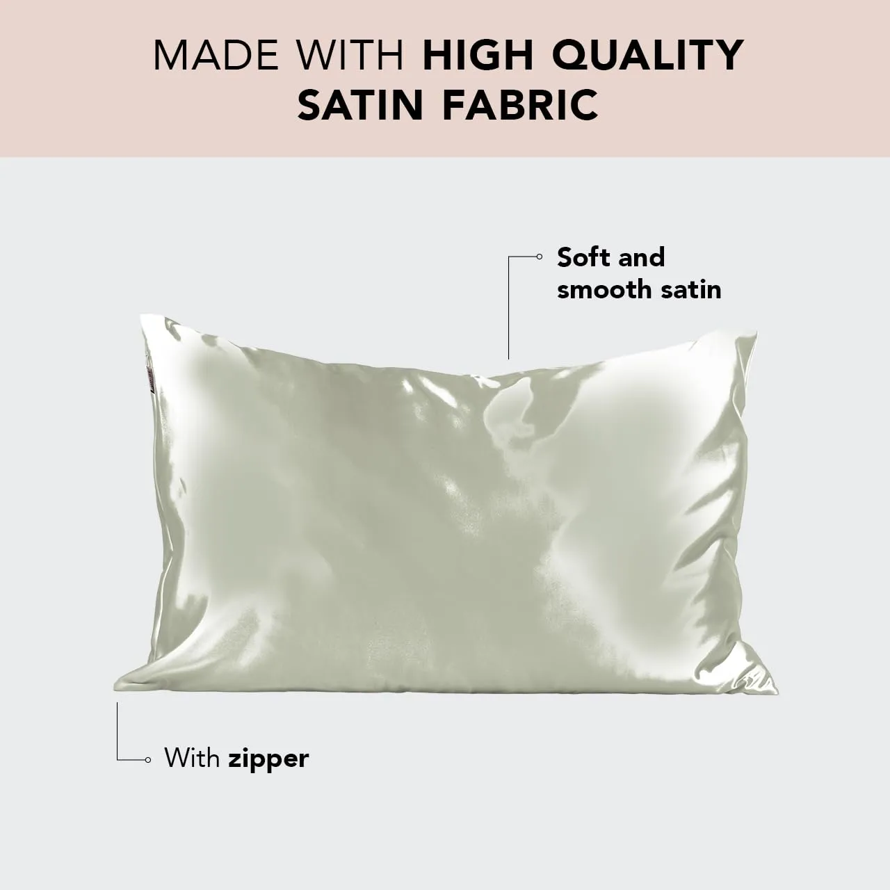 Kitsch Satin Pillowcase with Zipper for Hair & Skin, Softer Than Silk Pillow Cases Queen, Smooth Pillow Covers, Machine Washable, Wrinkle-Free, Cooling Satin Pillow Cases Standard Size 19"x26", Ivory