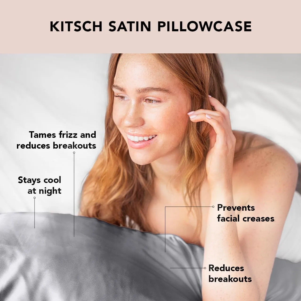 Kitsch Satin Pillowcase with Zipper for Hair & Skin, Softer Than Silk Pillow Cases Queen, Smooth Pillow Covers, Machine Washable, Wrinkle-Free, Cooling Satin Pillow Cases Standard Size 19"x26", Ivory