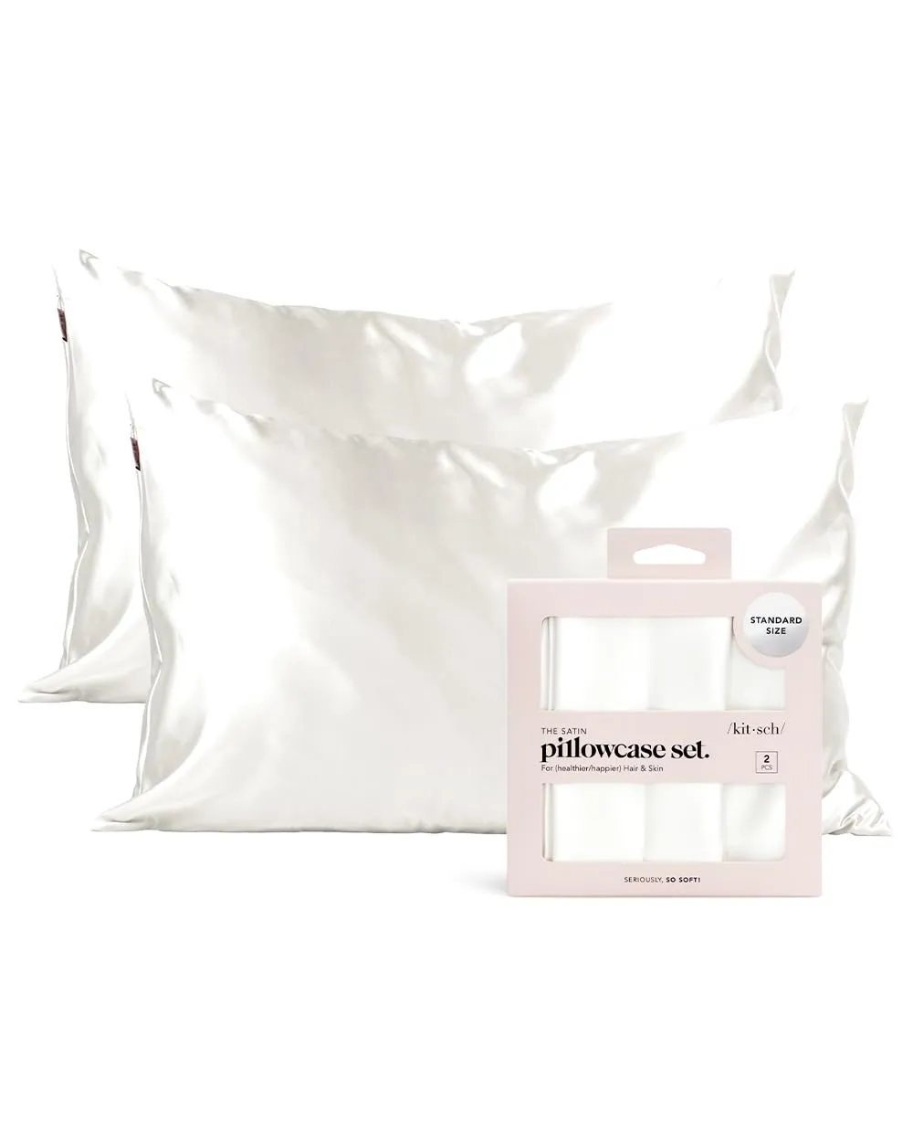 Kitsch Satin Pillowcase with Zipper for Hair & Skin, Softer Than Silk Pillow Cases Queen, Smooth Pillow Covers, Machine Washable, Wrinkle-Free, Cooling Satin Pillow Cases Standard Size 19"x26", Ivory