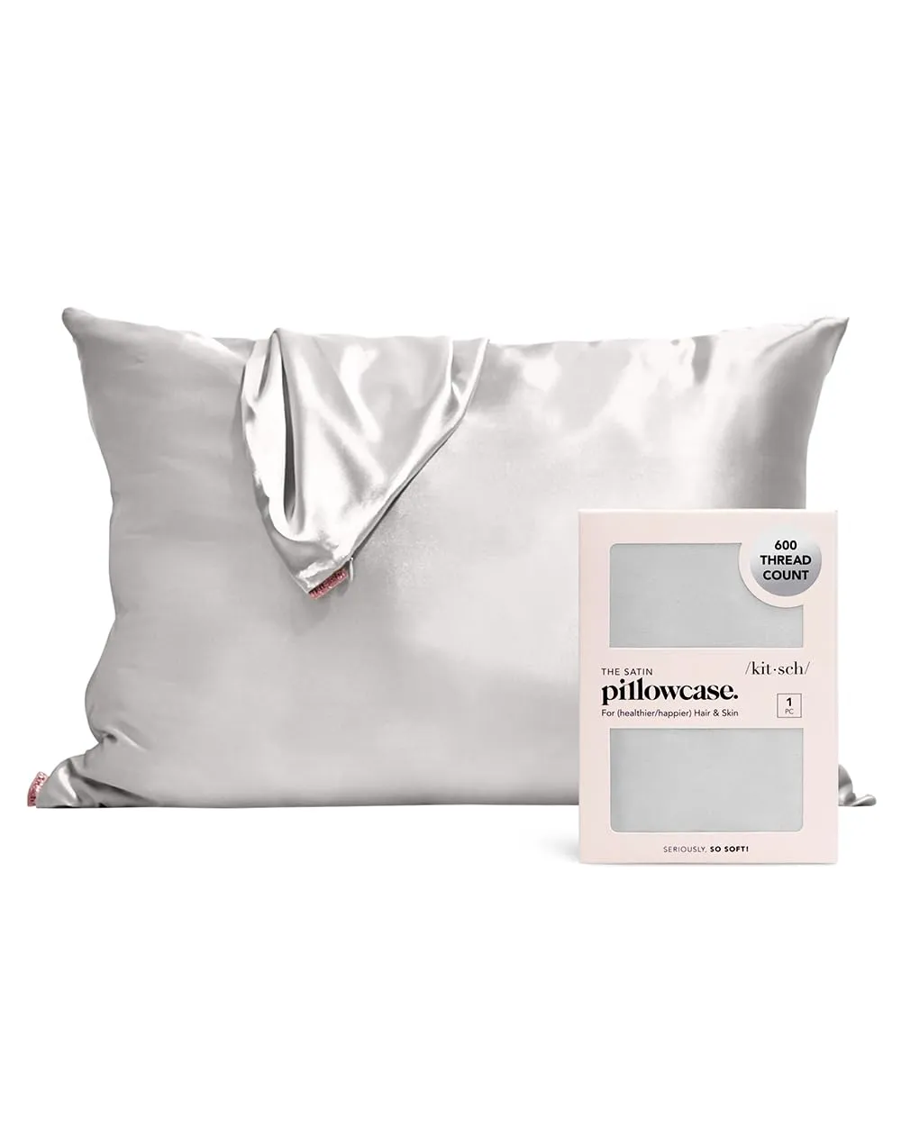 Kitsch Satin Pillowcase with Zipper for Hair & Skin, Softer Than Silk Pillow Cases Queen, Smooth Pillow Covers, Machine Washable, Wrinkle-Free, Cooling Satin Pillow Cases Standard Size 19"x26", Ivory