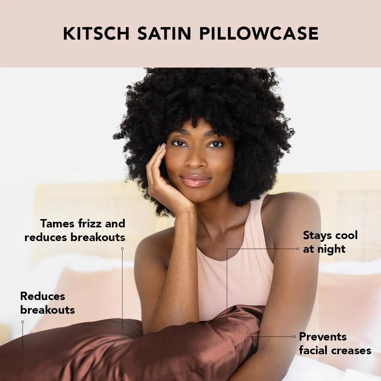 Kitsch Satin Pillowcase with Zipper for Hair & Skin, Softer Than Silk Pillow Cases Queen, Smooth Pillow Covers, Machine Washable, Wrinkle-Free, Cooling Satin Pillow Cases Standard Size 19"x26", Ivory