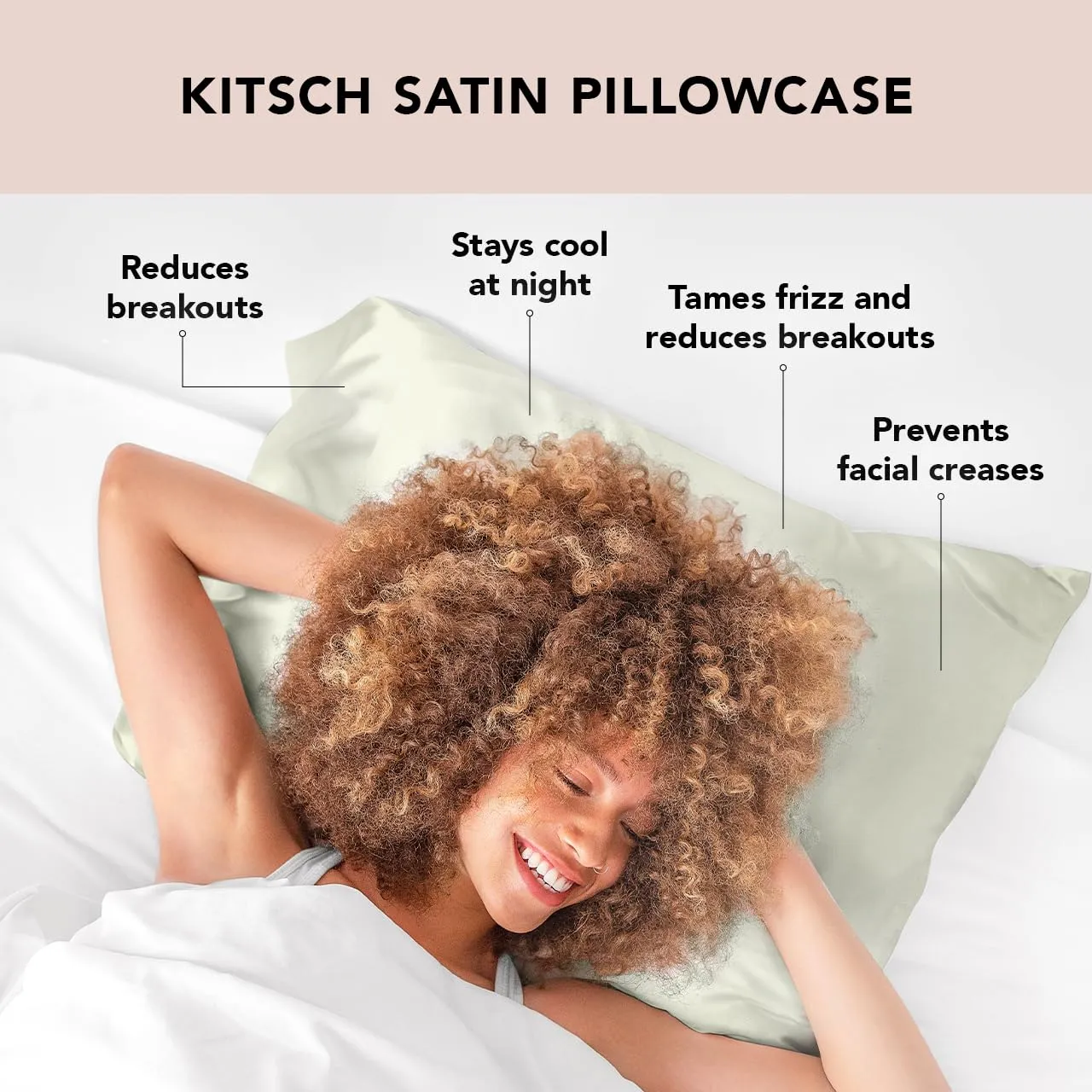 Kitsch Satin Pillowcase with Zipper for Hair & Skin, Softer Than Silk Pillow Cases Queen, Smooth Pillow Covers, Machine Washable, Wrinkle-Free, Cooling Satin Pillow Cases Standard Size 19"x26", Ivory