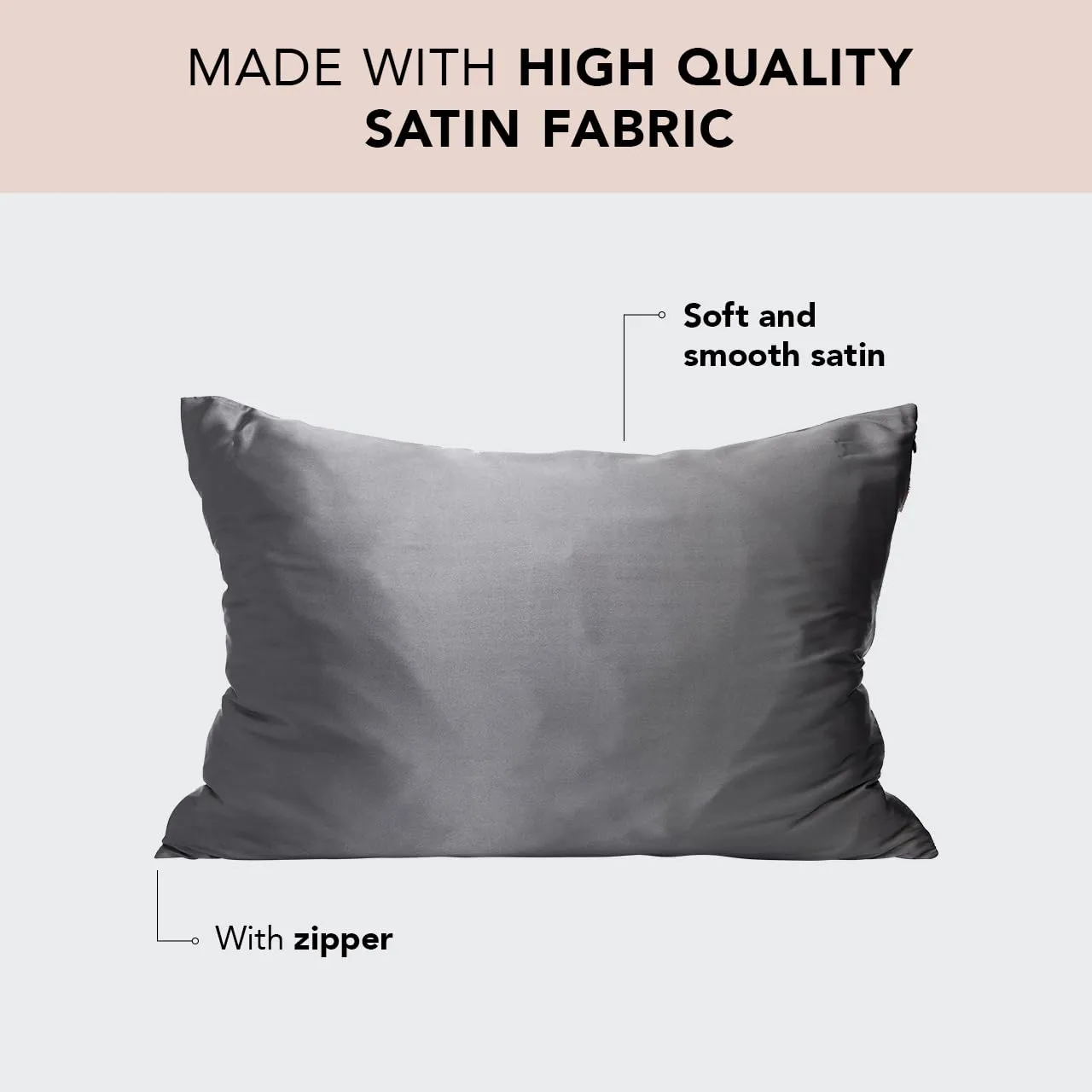 Kitsch Satin Pillowcase with Zipper for Hair & Skin, Softer Than Silk Pillow Cases Queen, Smooth Pillow Covers, Machine Washable, Wrinkle-Free, Cooling Satin Pillow Cases Standard Size 19"x26", Ivory