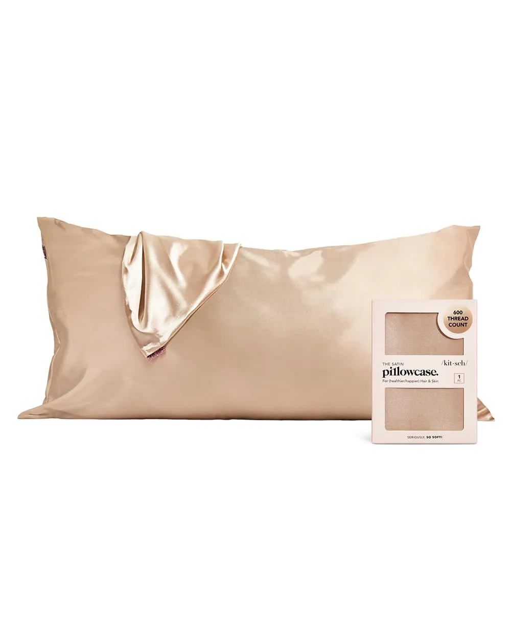 Kitsch Satin Pillowcase with Zipper for Hair & Skin, Softer Than Silk Pillow Cases Queen, Smooth Pillow Covers, Machine Washable, Wrinkle-Free, Cooling Satin Pillow Cases Standard Size 19"x26", Ivory