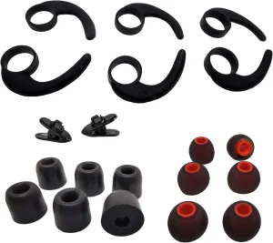 LMS Universal Ear Fins, Premium Memory Foam Earbuds Tips, Silicone Eartips - 3 Pairs Each, 2 Cord Clips