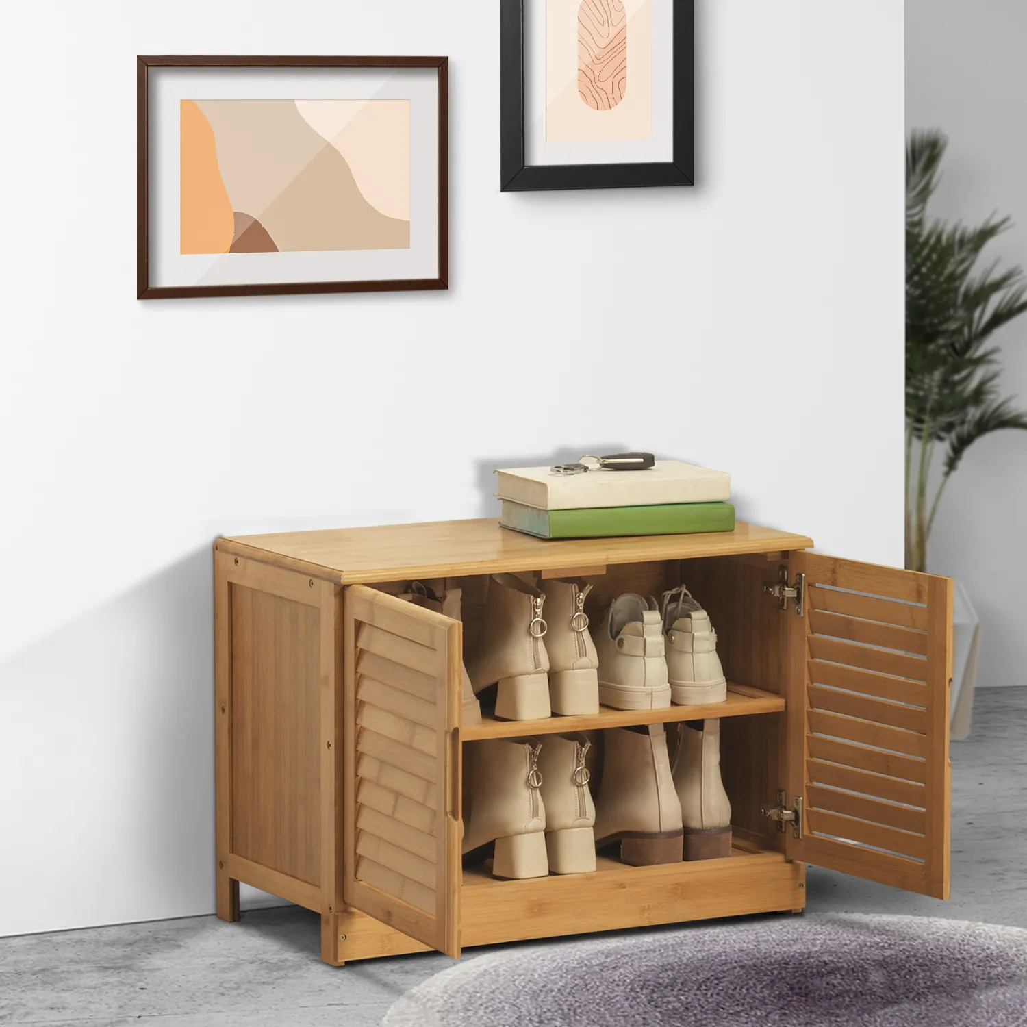 Louver Panel Shoe Changing Cabinet - 26" - Natural