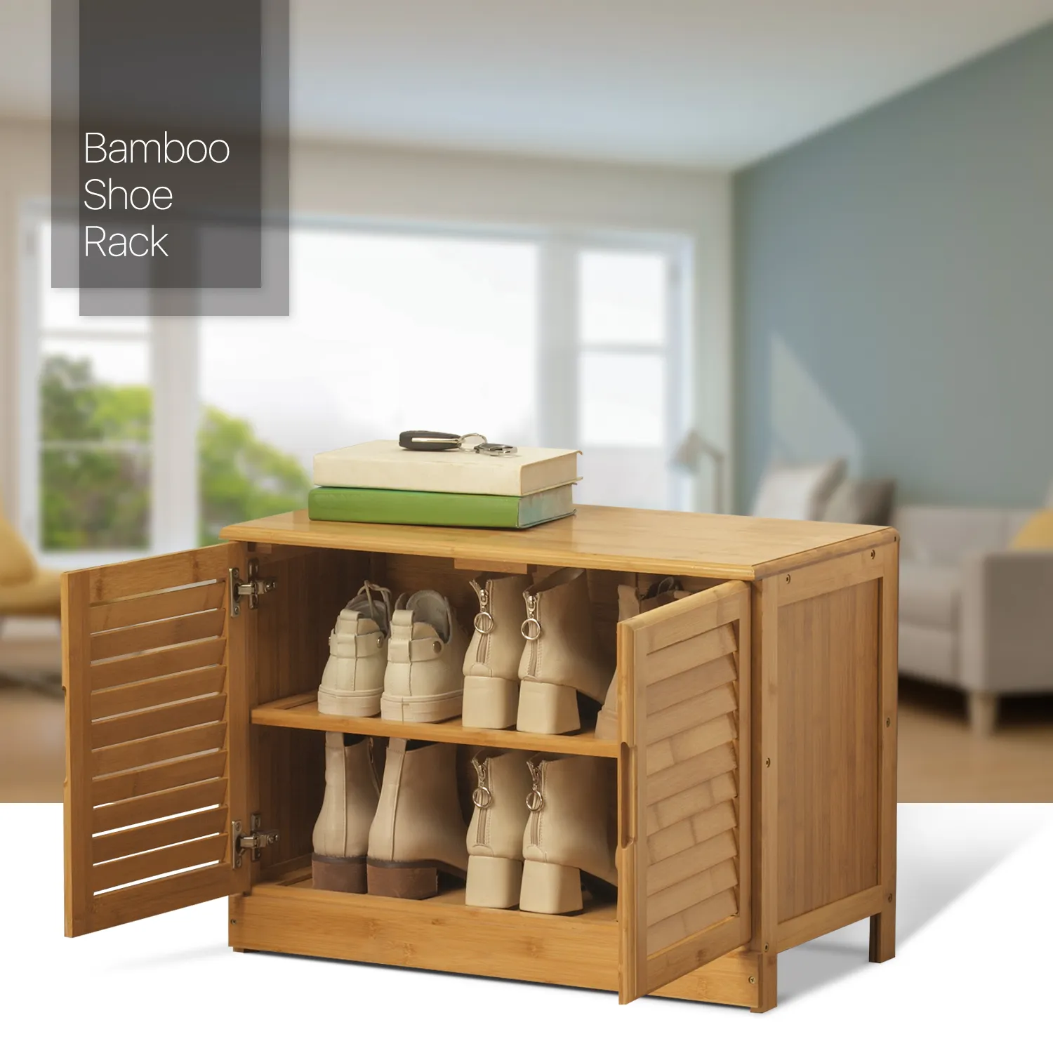 Louver Panel Shoe Changing Cabinet - 26" - Natural